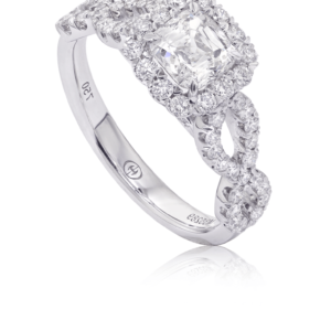 Cushion Cut Diamond Engagement Ring with Halo and Twist Shank Design
